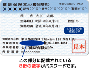 パスワードは保険証に記載されている保険者番号です